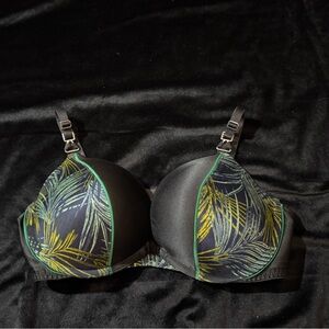 Victoria's Secret Black Bra with Green Leaf Print